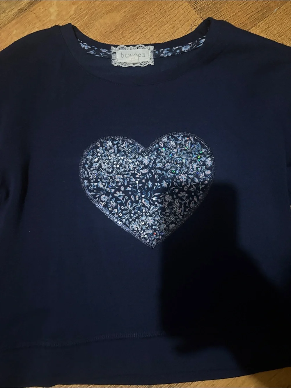 btween Navy Heart Top and Floral Pants Pajama Set